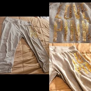 EUC Victoria Secret PINK Vintage sequin grey gold ombre bling jogger sweatpants